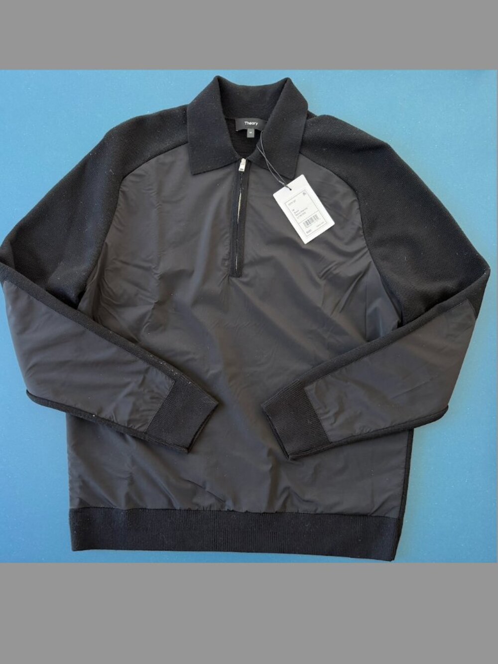 Theory Black Novo Merino Quarter Zip Sweater | Medium